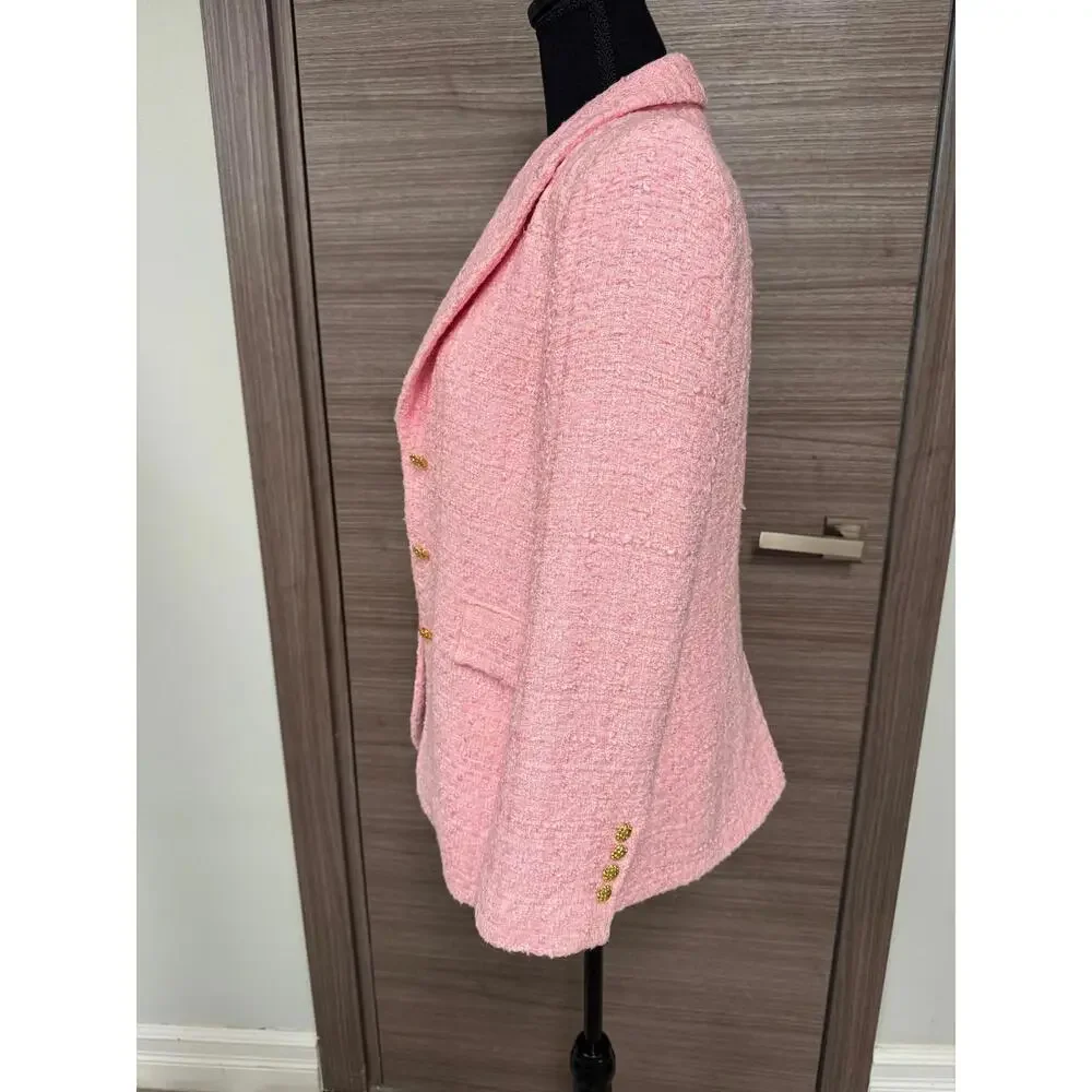 ZARA Pink Tweed Blazer Womens S Gold Button Tailored Jacket Textured Lined - Picture 5 of 9